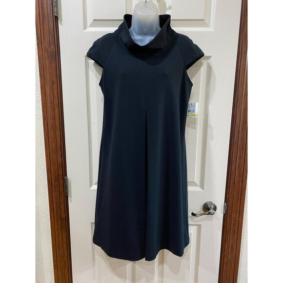 Relativity Womens Jet Black Cowl Neck Cap Sleeve A-Line Dress Size Medium New Wi - Picture 6 of 7